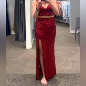 2pc. Maroon Sequin Prom Dress 7/8